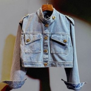 Cropped Gold Button Denim Jacket