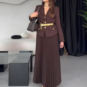 Two-Piece Set Pleated Tailored Blazer & Maxi Skirt