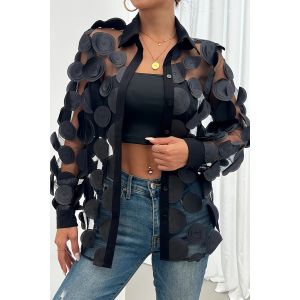 3D Rosette Mesh Sheer Shirt