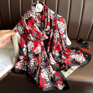 TT263 Butterfly and roses satin scarf in Red/Black