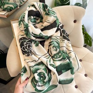 TT349 Roses print cotton scarf in Green