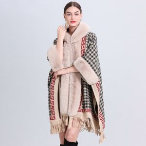855 check and G print snuggling poncho in Cream