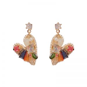 EUR410 Crystals jewelled heart earrings in Multicolours