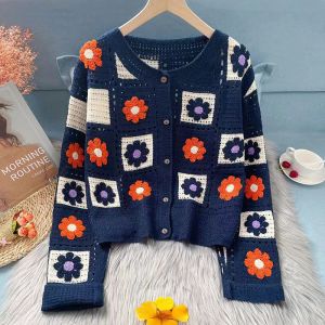 Crochet Daisy Knit Square Cardigan