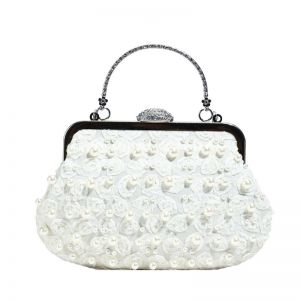 Vintage Style Pearls and Flowers Details Clutch Bag