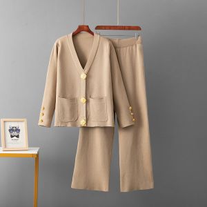 Knit 2 Button-Down Cardigan & Wide-Leg Trousers