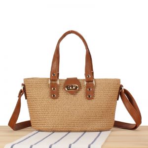A188 Small beach straw bag with straps in Tan (H14cm*W26cm)