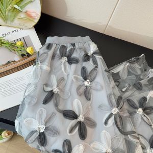 Floral Sequins Skirt in Grey