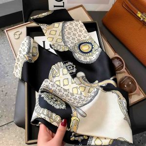 Black and Cream Geometric Pattern Neck Tie Scarf