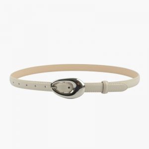 BEL045 Oval buckle genuine slim belt in Cream