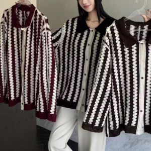 Black & White Striped Bubble Knit Cardigan