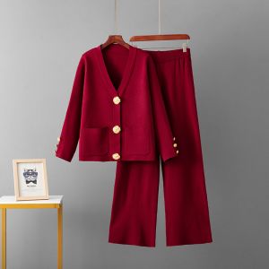 Knit 2 Button-Down Cardigan & Wide-Leg Trousers