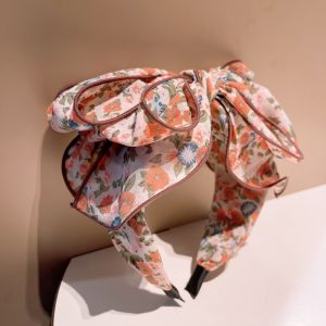 HA801 Oversize bow headband with tiny flower print in Orange