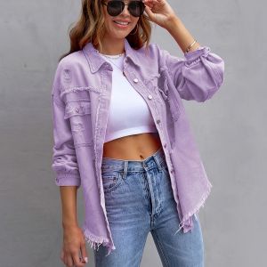 Plain Ripped Denim Jacket