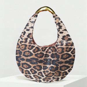 Leopard Print Sequin Hobo Shoulder Bag