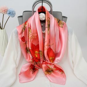 F746 Roses and camelia flower square neck scarf in Pink