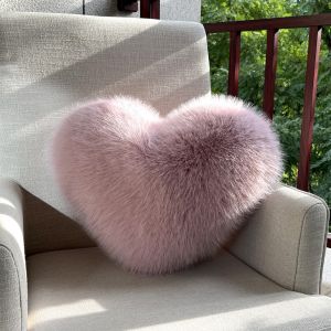 Soft Faux Fox Fur Heart Pillow