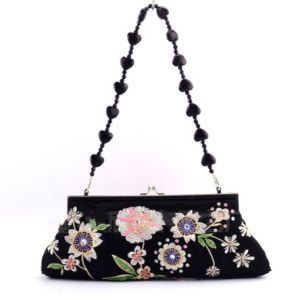 Embroidered Beaded Kiss-Lock Clutch Bag