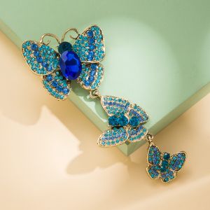 1527 Triple crystal drop butterflies brooch in Blue