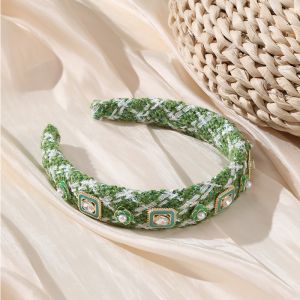HA831 Camelia flowers designer inspired tweed headband in Green