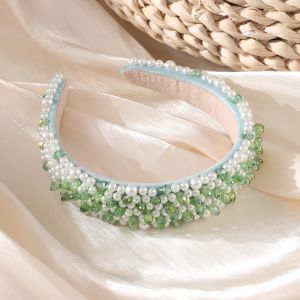 HA769 Crystals and pearls mix headband in Green