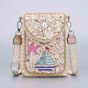 Shell & Pearlies Nautical Straw Mini Crossbody Bag