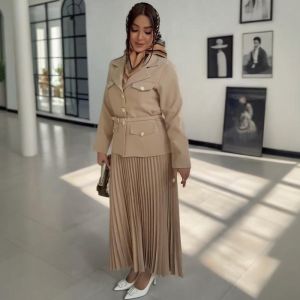 Two-Piece Set Pleated Tailored Blazer & Maxi Skirt