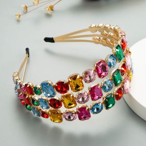 HA753 three rows of crystal jewelled headband in multicolours