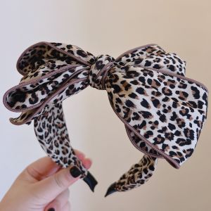 Versatile Leopard Print Oversize Bow Headband in Beige HA854