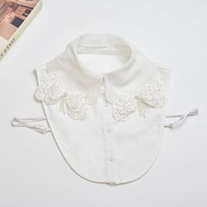 White Elegant Detachable Collar with Pearl Bows