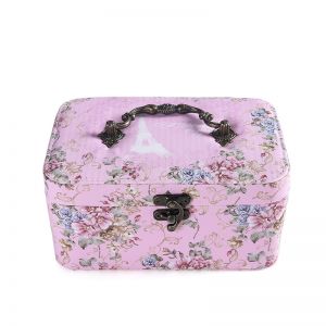 PUR053 Lilliana Floral print vintage jewellery box in Rose Pink