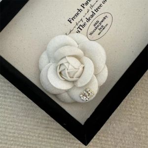 Camellia Brooch with Crystal Adorned 5 in Cream 1565