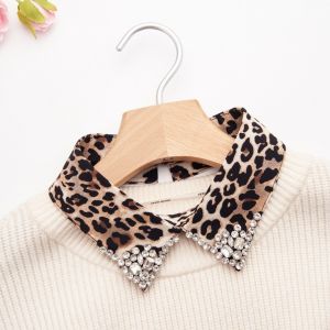 Glam Leopard Print Faux Cotton Collar with Crystal
