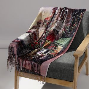 Luxurious Art Print Woll Scarf in Wine WS047
