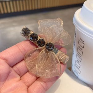 Sheer Mesh Bow Hair Clip with Crystal Rhinestones
