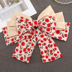 SS73 Floral print hair bow in Red