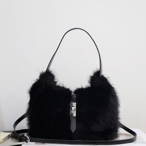 Plush Shoulder Bag with Turn Lock Closure