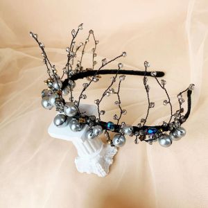 HACH745 Crystal beads and Pearls mix headband in Grey