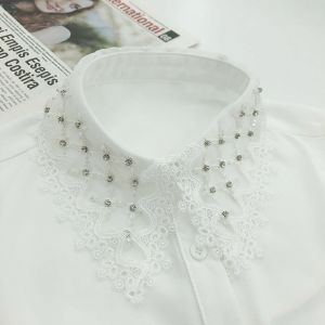 7745 Crystals beads lace collar in White