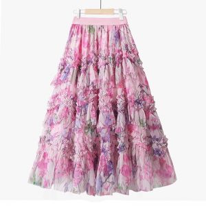Ruffle Midi Skirt with Floral Print