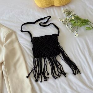 Woven Macrame Fringe Shoulder Bag