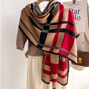 Bold Red & Tan Check Shawl Scarf