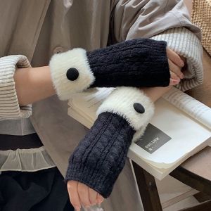 Cable Knit Fingerless Gloves with Faux Fur Trim and Button