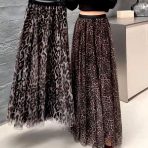 Shimmery Crystals Bold Cheetah Print Mesh Maxi Skirt