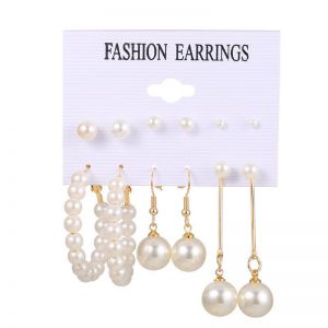 EUR205 Set of 6 pairs of mixed pearls earrings in Ivory