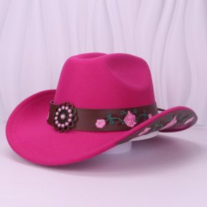 Cowboy Hat with Embroidered Roses & Concho Detail in Pink WA218