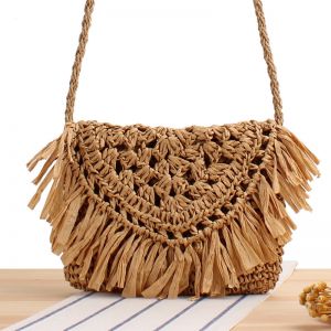 A174 Natural straw beach bag in Brown