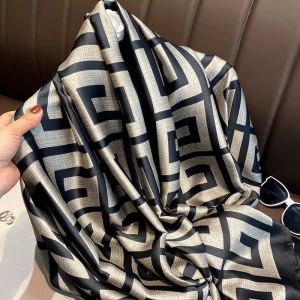Bold Black & Silver Greek Key Satin Feel Scarf