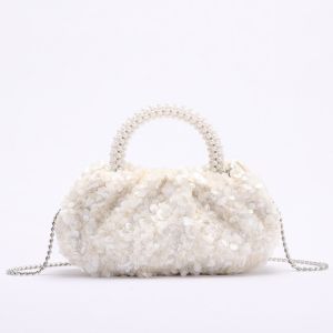 Pearl Handle Sequin Ivory Clutch Bag