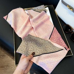 Pink & Taupe Greek Key Print Neck Tie Scarf
